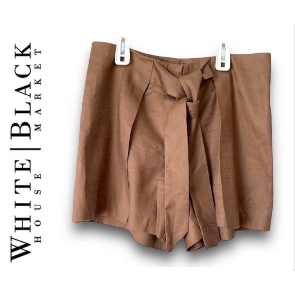 WHITE HOUSE BLACK MARKET Brown Linen Tie Front Dressy Shorts NEW WITH TAGS 8